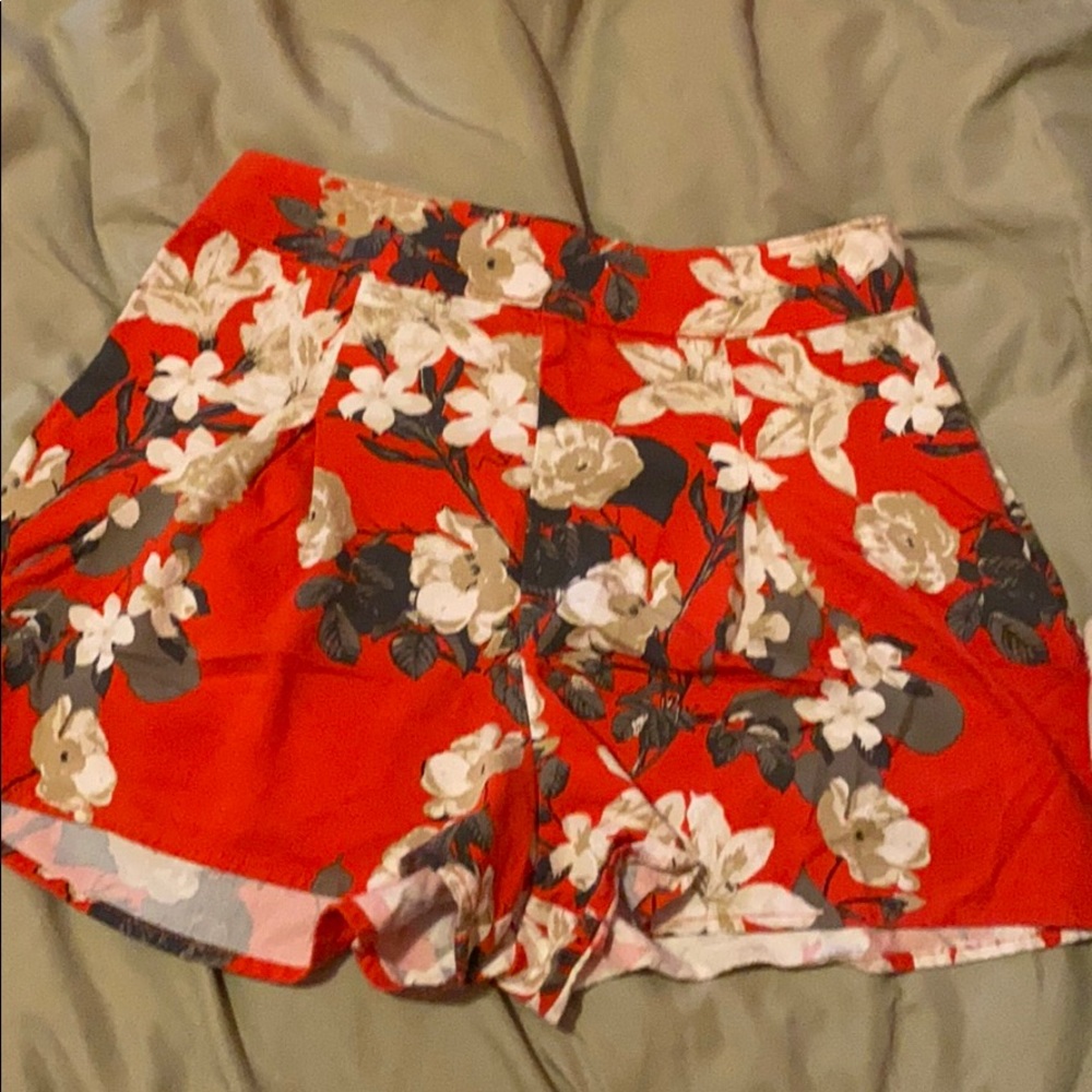 Red floral shorts